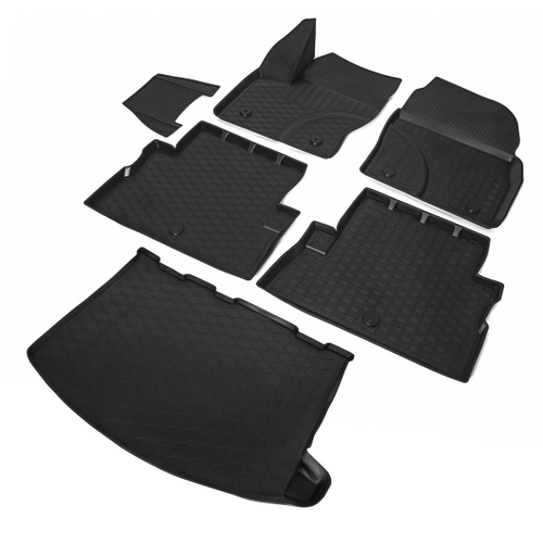 Коврики в салон и багажник автомобиля (комплект) Rival для Ford Kuga II поколение 2013-2019, полиуретан, с крепежом, 6 частей, K11804002-1