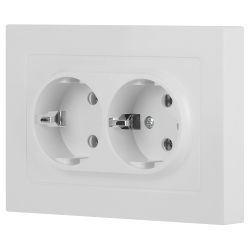 Розетка Intro Accent 6-205-01М 2X2P+E Schuko, 16А-250В, IP20, СУ, AL/CU, белый матовый