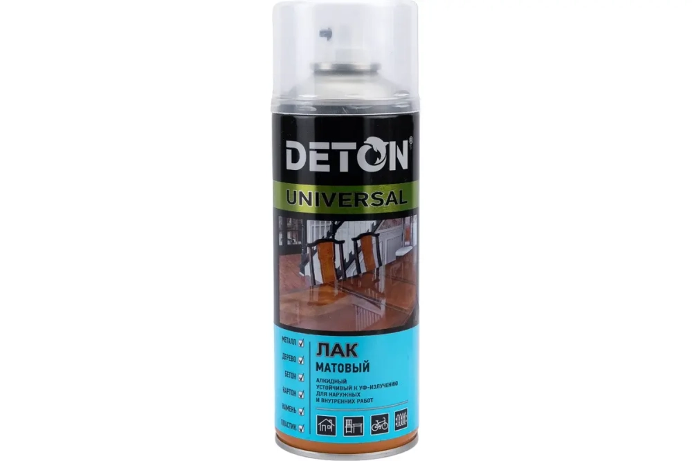 DETON UNIVERSAL  Алкидный аэрозольный ЛАК МАТОВЫЙ атмосферостойкий 520мл