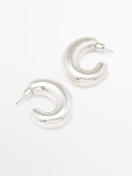 Massimo Dutti Овальные серьги-кольца, серебряный