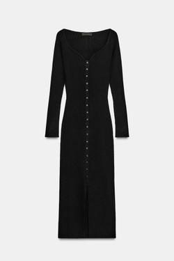 ZARA ТРИКОТАЖНОЕ ПЛАТЬЕ МИДИ В РУБЧИК, ЧЕРНЫЙ