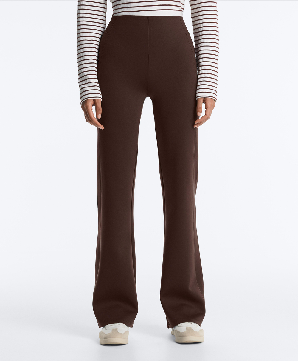 OYSHO Расклешенные брюки с высокой посадкой и эффектом неопрена, коричневый