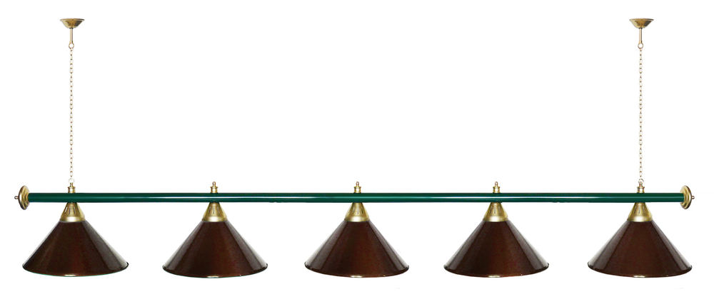 Лампа STARTBILLIARDS 5 пл. (плафоны зеленые,штанга зеленая,фурнитура золото)