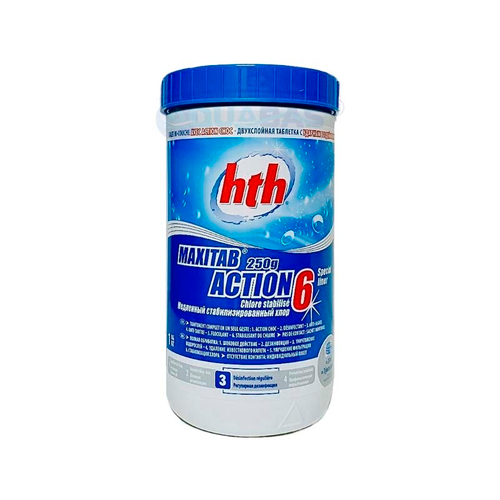 Двухслойная таблетка 6 в 1 1кг HTH MAXITAB ACTION 6 250гр. (K801792H1)