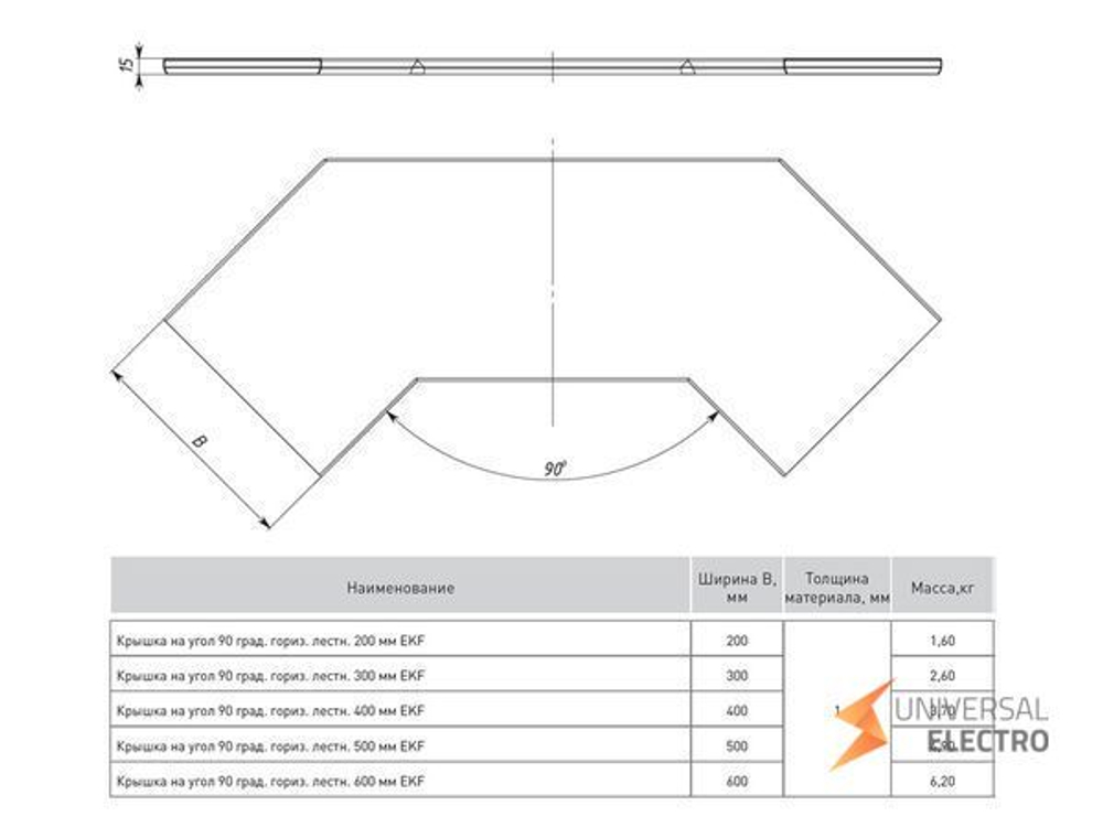Крышка на угол 90 град, горизонтальный для лестничнго лотка 200 мм EKF