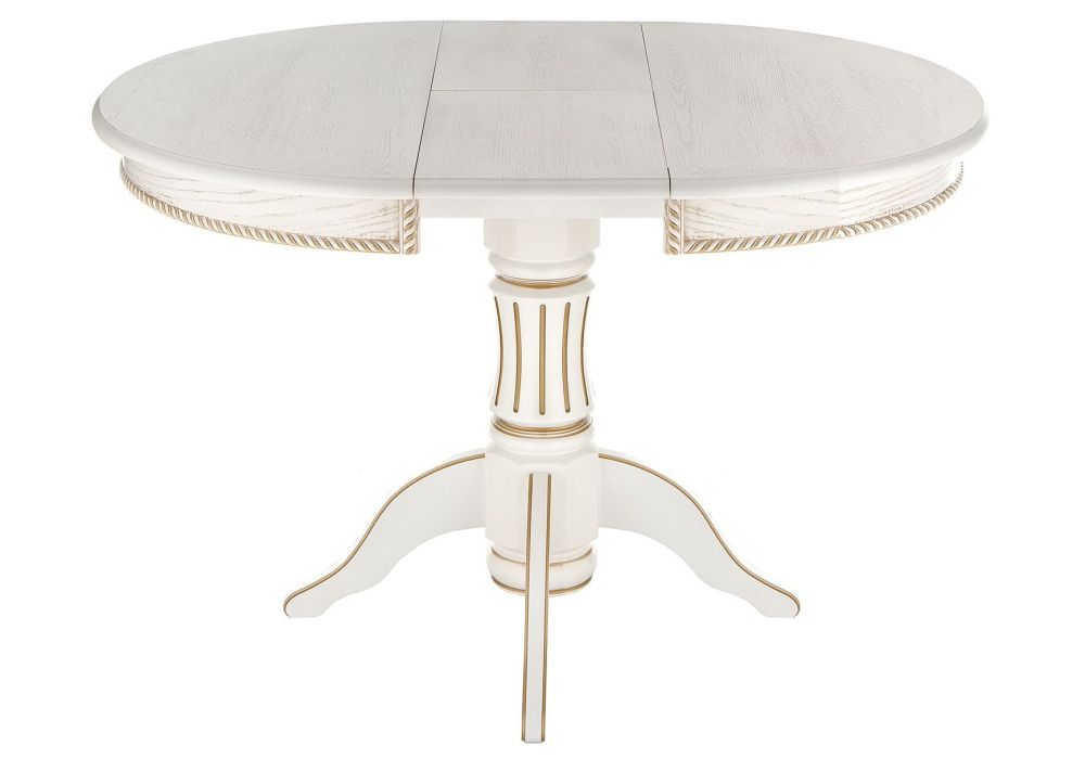 Деревянный стол Павия 90(120)х90х80 молочный с золотой патиной