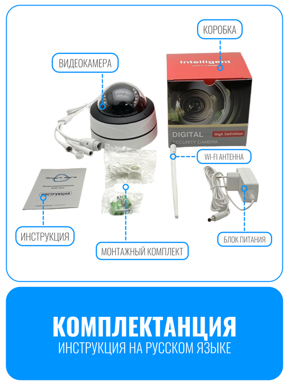 Камера видеонаблюдения Smart Aura, Wi-Fi/Ethernet, купольная, уличная