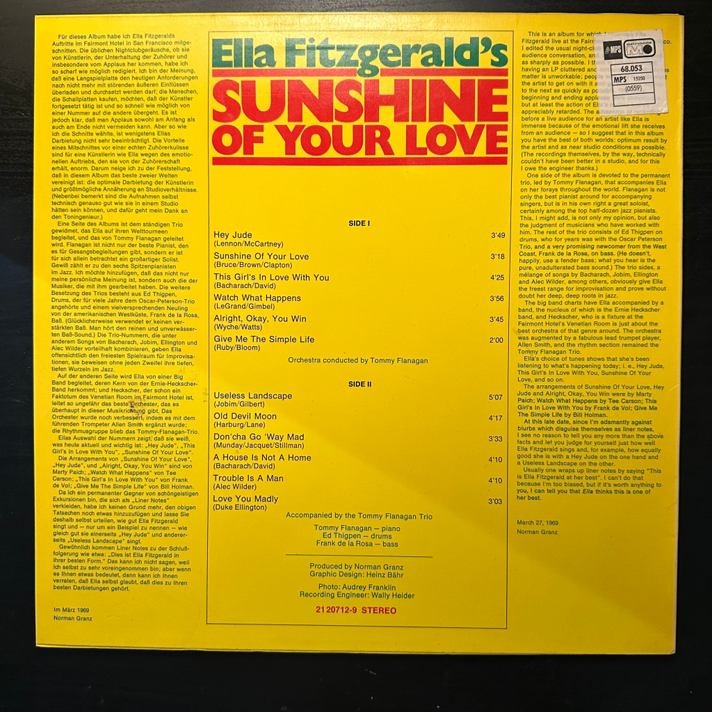 Ella Fitzgerald - Sunshine Of Your Love (Германия 1973г.)
