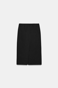 ZARA ЮБКА МИДИ С РАЗРЕЗОМ — ZW COLLECTION, ЧЕРНЫЙ