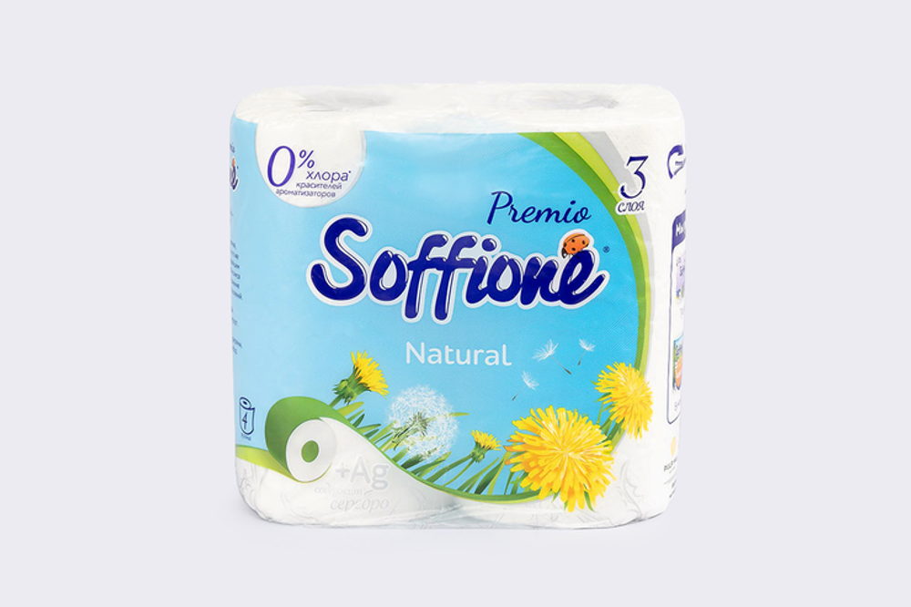 SOFFIONE 3-х сл. 4 рул. Туалетная бумага Premio Нейчерал
