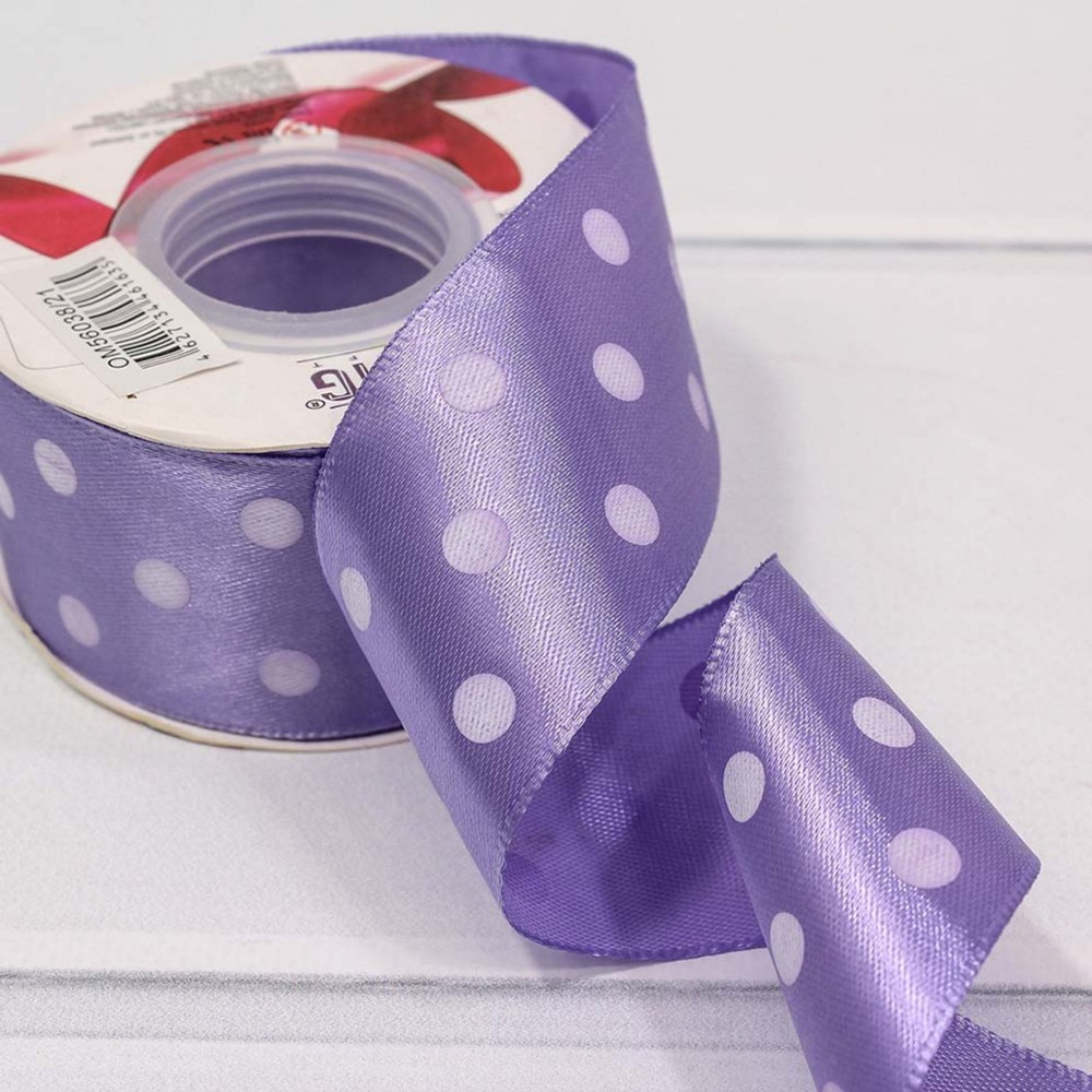 Лента Атласная 3,8см х 28м Сатин горох (Сиреневый)