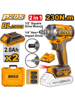 Аккумуляторный бесщеточный ударный гайковерт, импульсный винтоверт INGCO CIWLI20236 20 В 1/2" 1/4" 230 Нм