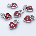 Подвеска Замочек Сердце, цвет серебро+красный, размер 12*9 мм, цена за 1 шт