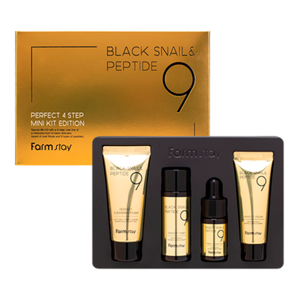 Набор миниатюр FarmStay Black Snail & Peptide9 Perfect 4 Step Mini Kit Edition