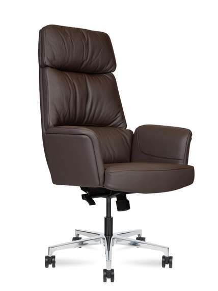 Кресло офисное Bonno коричневая кожа алюминевая база