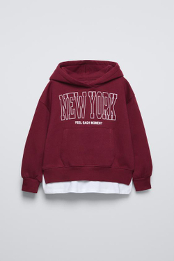 ZARA КОМБИНИРОВАННАЯ ХУДИ, ЦВЕТ БУРГУНДСКОГО ВИНА