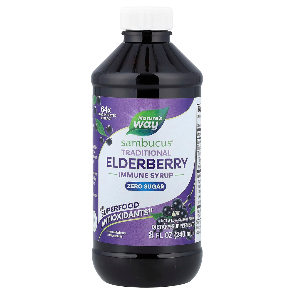 Nature's Way, Sambucus®, традиционный сироп для иммунитета, без сахара, бузина, 240 мл (8 жидк. унций)