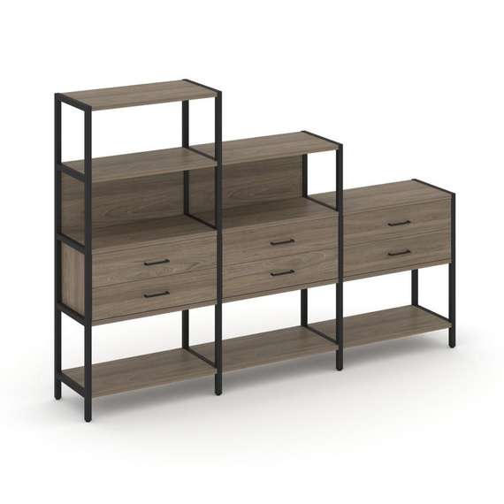 Shelf System Трехсекционный стеллаж четырех/трех/двухярусный с ящиками SN.STM-431 Вяз Благородный/Ме