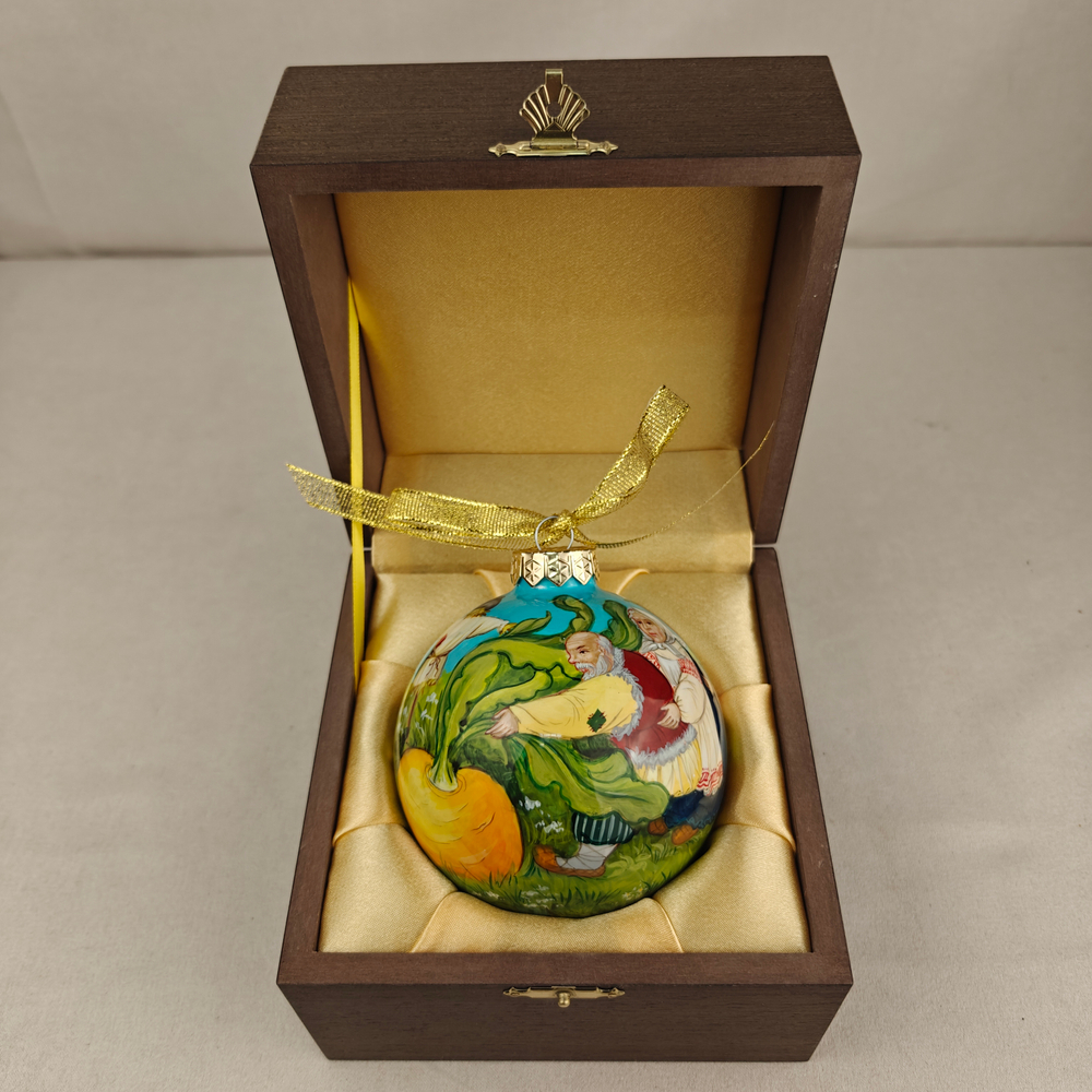 Шар новогодний (круговая роспись Палех) "Репка" в футляре