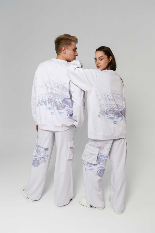 Спортивные брюки карго с принтом, цвет светло-серый