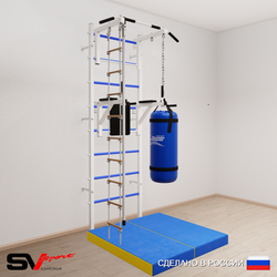 Шведская стенка Sv Sport усиленная 6755 (Турник стандарт/Брусья/Канат/Лестница/Цепь/Мешок 15кг/Мат 1м)