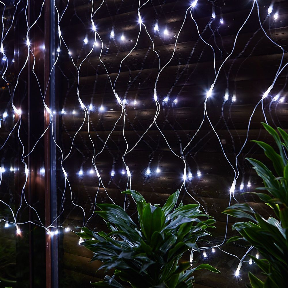 ULD-N1515-96-TTK WHITE IP44 Сетка светодиодная с эффектом мерцания. 1.5х1.5м. Соединяемая. 96 светодиодов. Белый свет. Провод прозрачный. TM Uniel