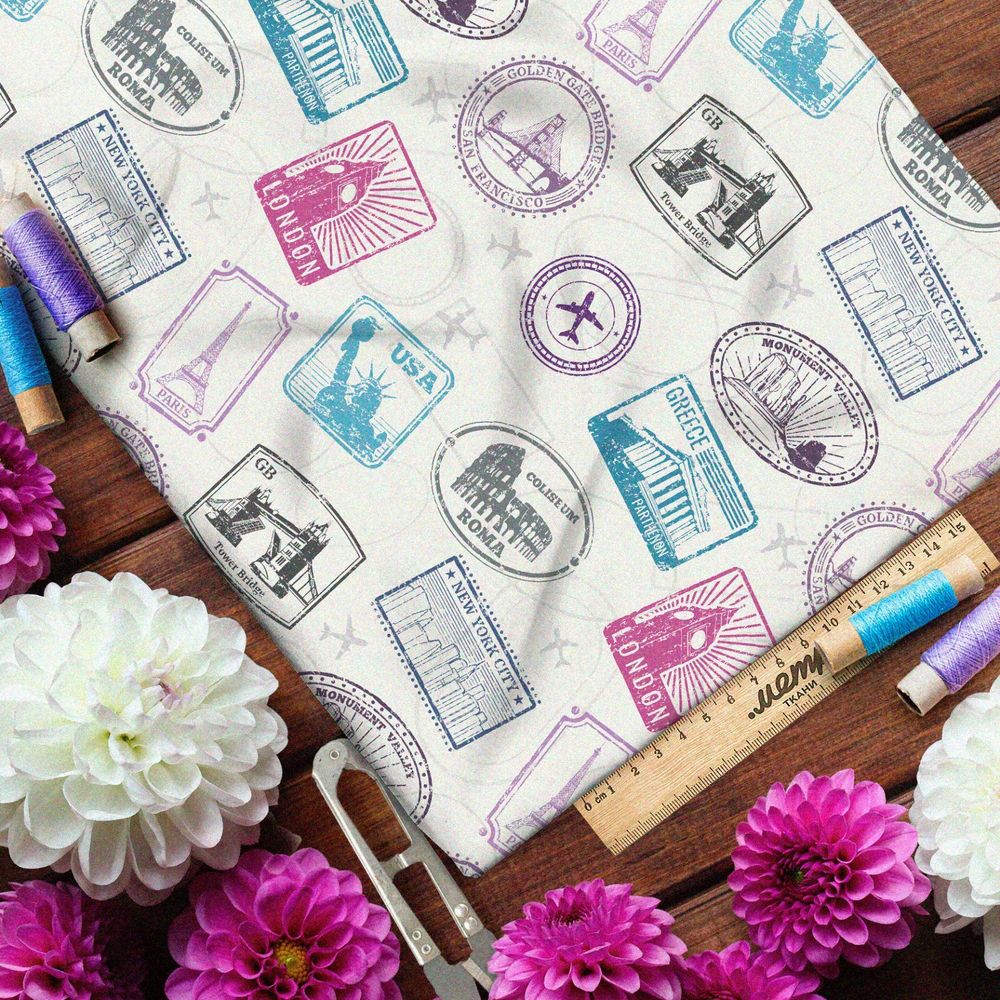 Ткань сатин марки из путешествий