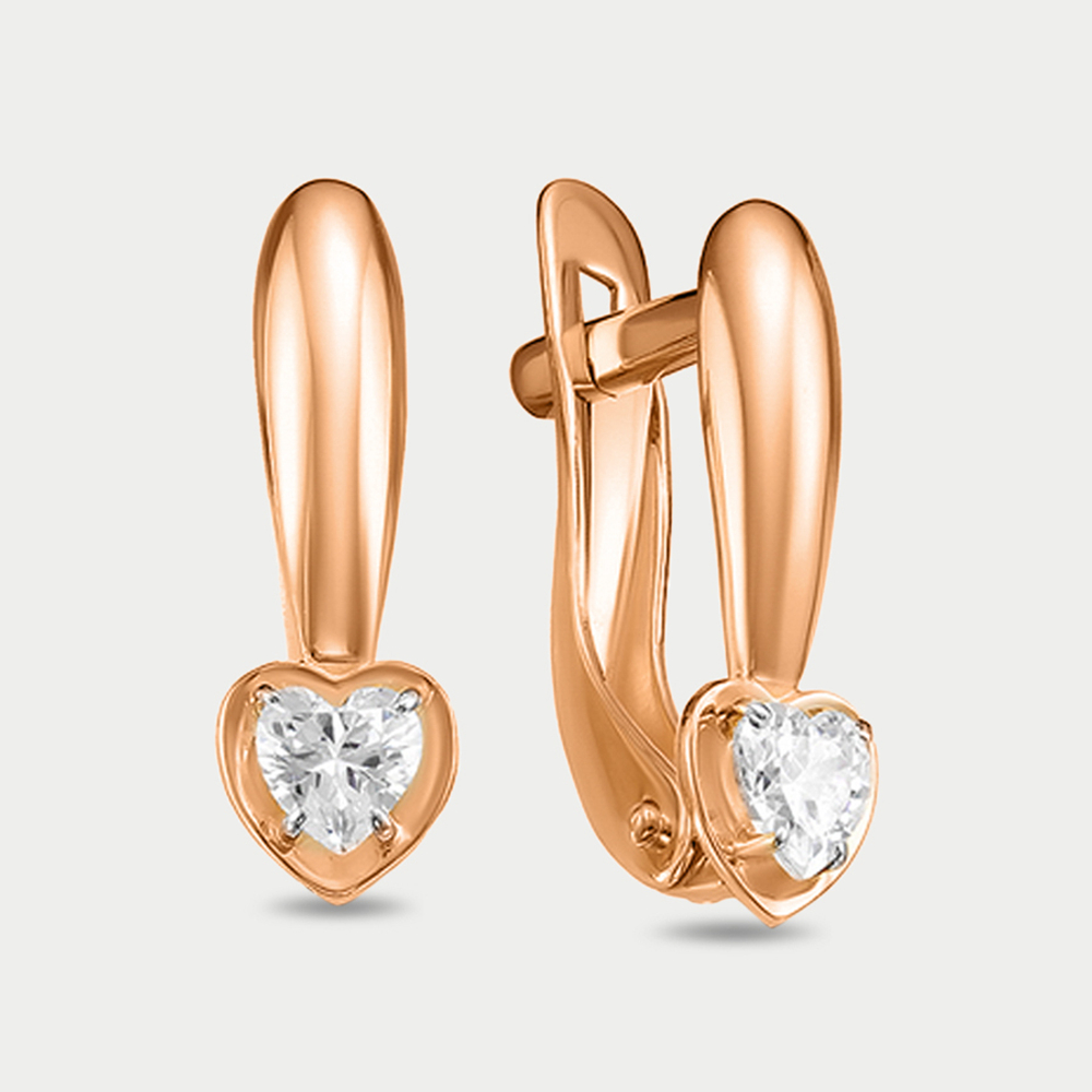 Серьги женские с фианитами из розового золота 585 пробы (арт. 127897)