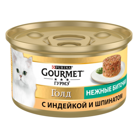 Влажный корм Gourmet Gold Нежные биточки индейка и шпинат 85 гр