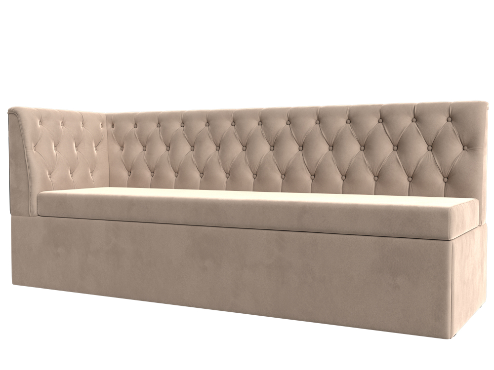 Диван кухонный прямой Маркиз с углом слева, Бежевый, Велюр, 112823L