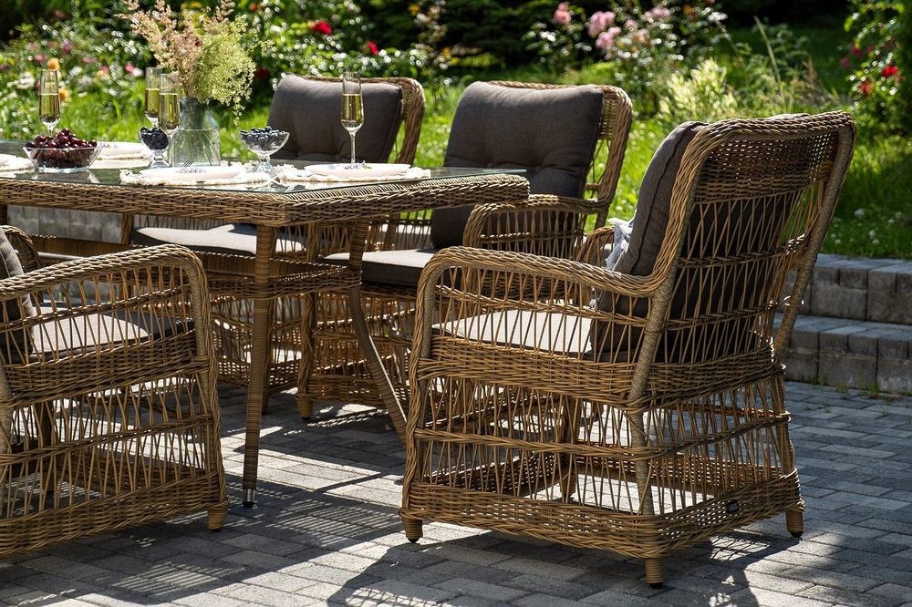 "Цесена" обеденная группа плетеная из искусственного ротанга, цвет соломенный