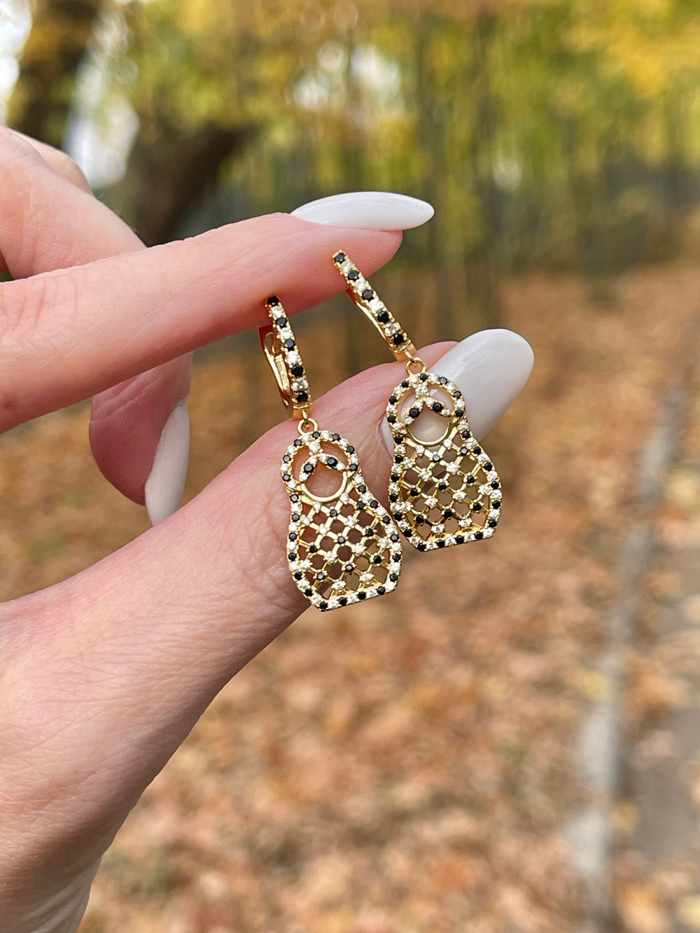 Серебряные серьги матрешки с фианитами хохлома