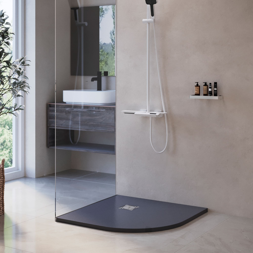 Душевой поддон полукруглый RGW ST/R-G Графит (900x900)