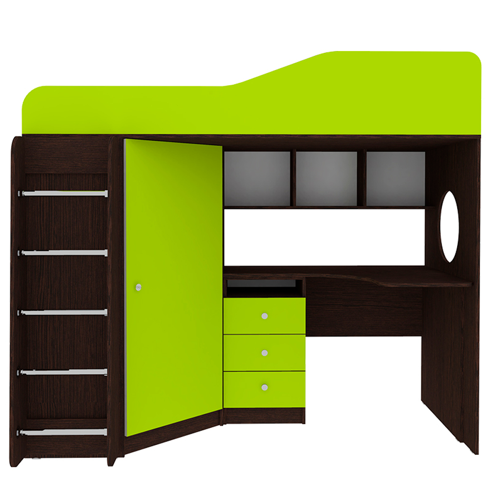 Кровать-чердак КарИВи Кадет 1 с металлической лестницей Венге Лайм