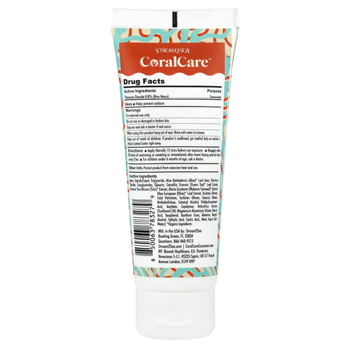 Stream2Sea, Coral Care ™, солнцезащитное средство, SPF 30, 75 мл (2,5 жидк. Унции)