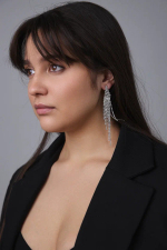 Серьги пусеты длинные с кристаллами №7