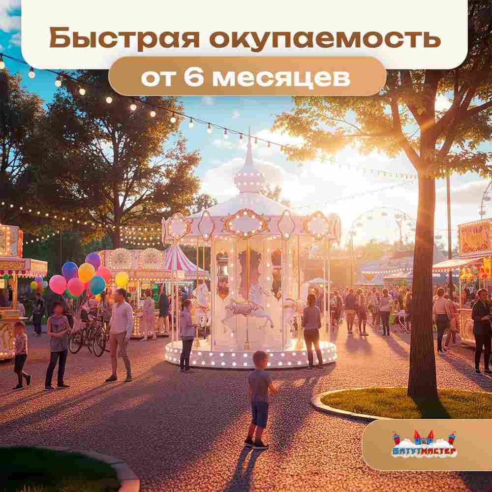 Электрическая свадебная карусель «Белоснежка» с LED-подсветкой, 6 мест