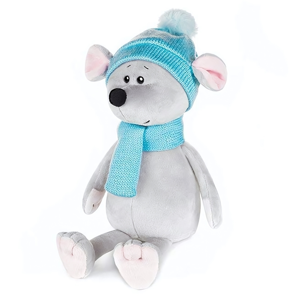 Мышонок Стасик в шапке и шарфе, 21 см.