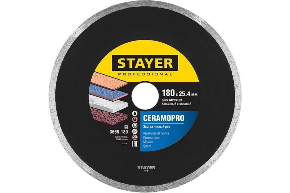 Диск алмазный отрезной по керамической плитке CERAMOPRO Professional (180х25.4 мм) Stayer 3665-180_z02