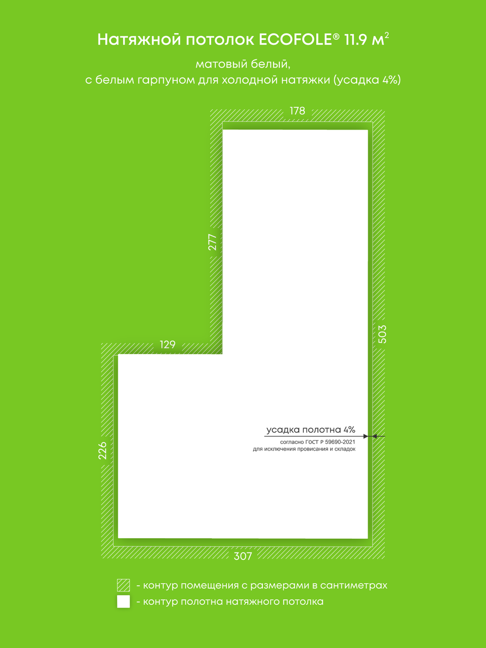Матовый натяжной потолок 11.9 м2