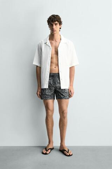 ZARA ДЛИННЫЕ ПЛАВКИ С ПРИНТОМ, СЕРЫЙ