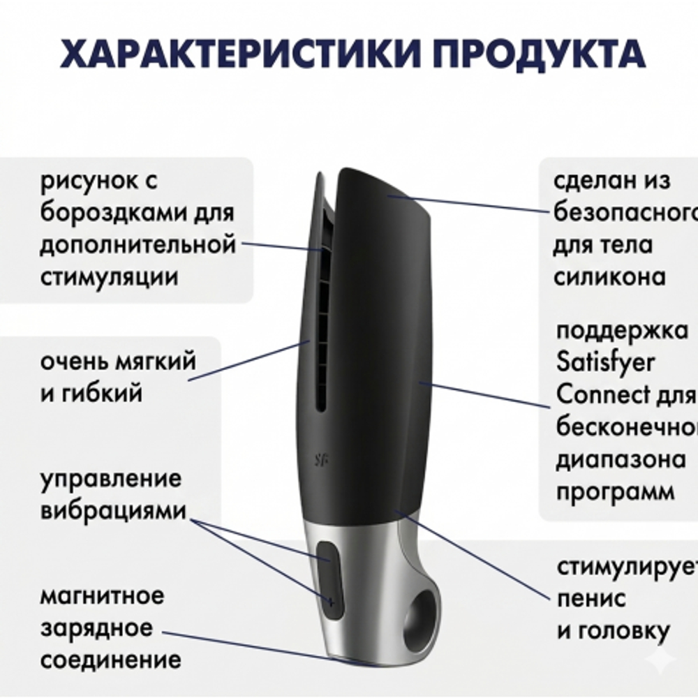 Мастурбатор с вибрацией Satisfyer Power Masturbator черно-серебристый