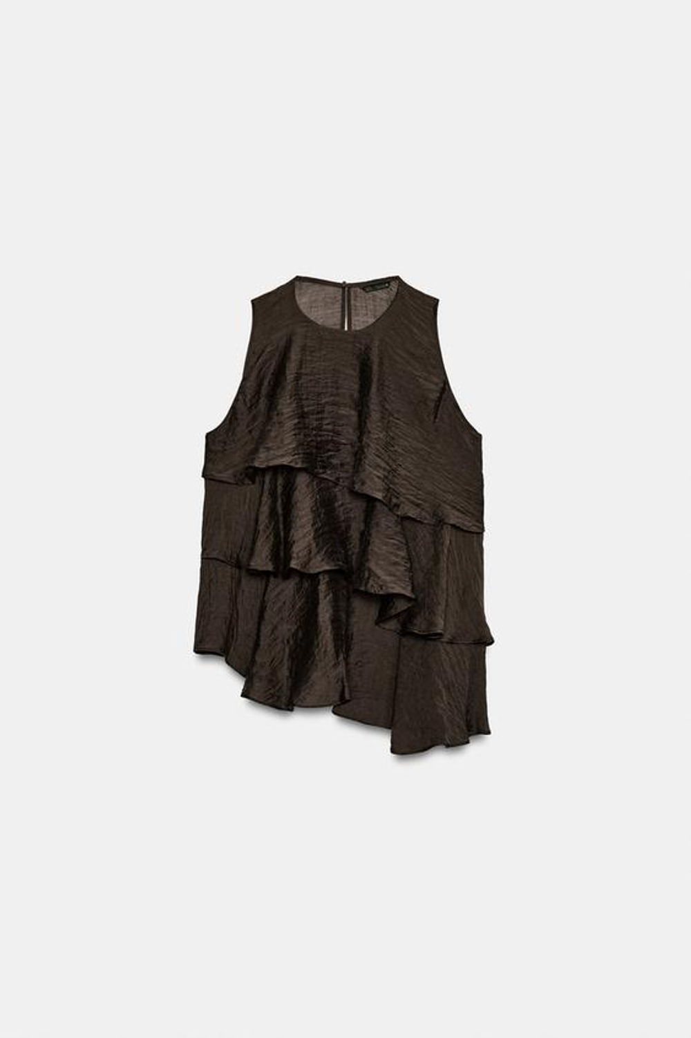 ZARA АСИММЕТРИЧНЫЙ ТОП С ВОЛАНАМИ, КОРИЧНЕВЫЙ