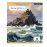 Тетрадь 36 л., А5, линия, Alingar "Пейзажи", скрепка, офсет, мелованный картон (стандарт), 5 дизайнов в пленке т/у