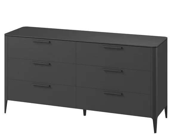 Комод Type из массива дуба, 6 ящиков, ширина 170 см (черный)
