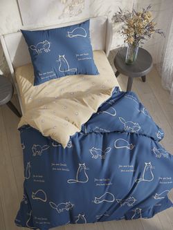 Постельное белье Сказка "Котики/Котики (компаньон)" 1,5-сп Наволочка 70х70 см 1 шт Простынь 150х215 см Пододеяльник 145х215 см, перкаль