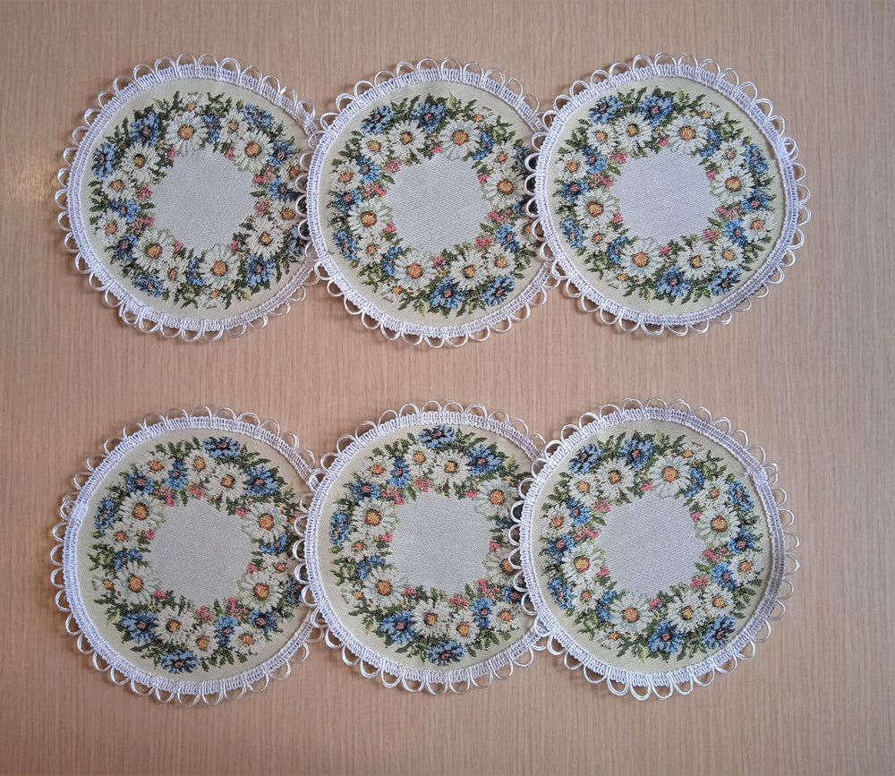 Набор гобеленовых салфеток Васильки и ромашки D20 см 6шт