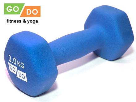 Гантель GO DO в виниловой матовой неопреновой оболочке. Вес 3 кг.  (Голубой)