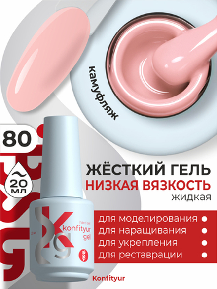 Жёсткий гель в бутылке Konfityur №80 НИЗКАЯ ВЯЗКОСТЬ - Клубничный йогурт (20 мл)