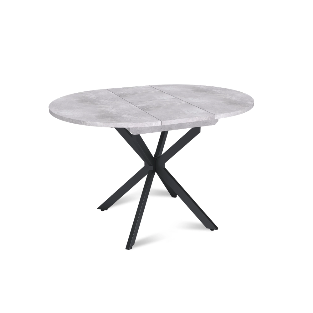 Стол круглый раздвижной Твист (90+30) цемент светлый / опоры черные